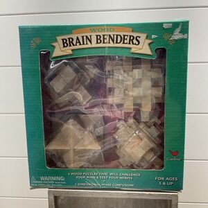 Cardinal Wood Brain Benders 4 Piece 3D Wooden Interlocking Puzzle Set  Vintage